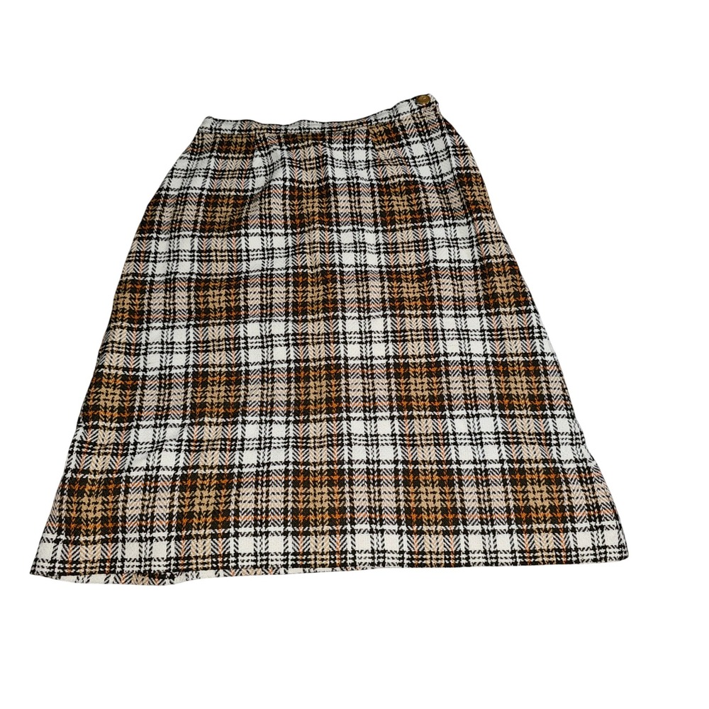 Vintage Handmade Plaid Skirt A Line Brown White Knee Length Career Casual Retro‎